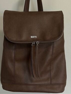 Roots Dark Brown Leather-Style Backpack